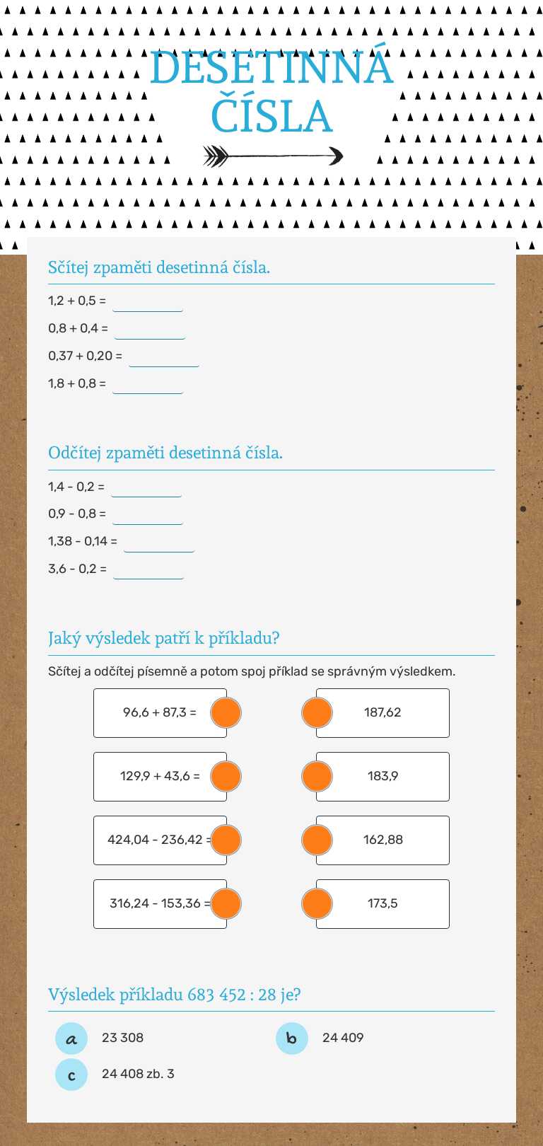 DESETINNÁ ČÍSLA worksheet preview image