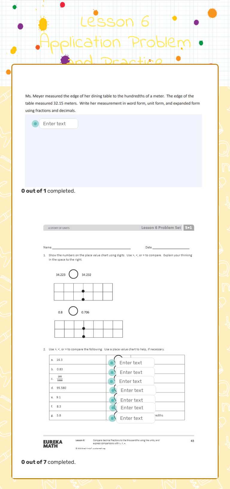 Lesson 6 Application Problem and Practice Grade 5 worksheet preview