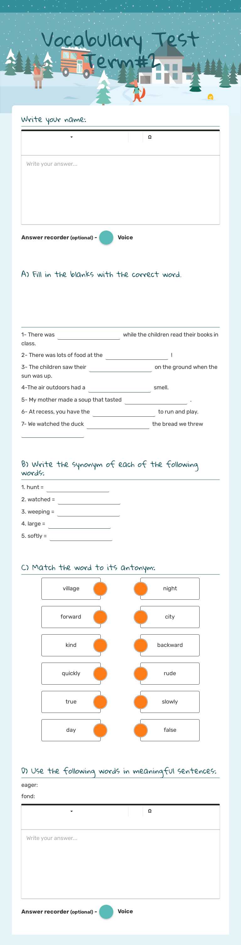 Vocabulary Test
Term#2 worksheet preview image