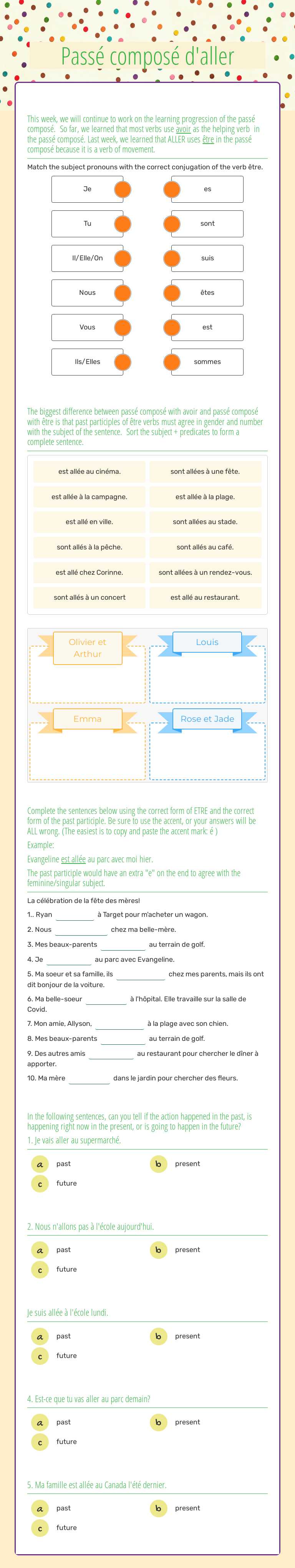 Passé composé d'aller worksheet preview image