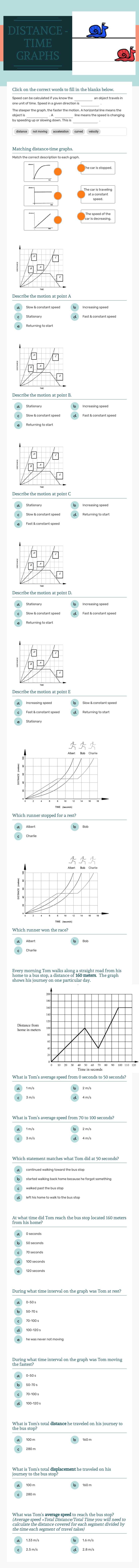 DISTANCE - TIME GRAPHS worksheet preview image
