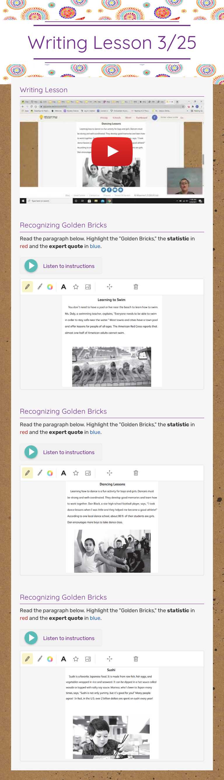 Writing Lesson 3/25 worksheet preview image