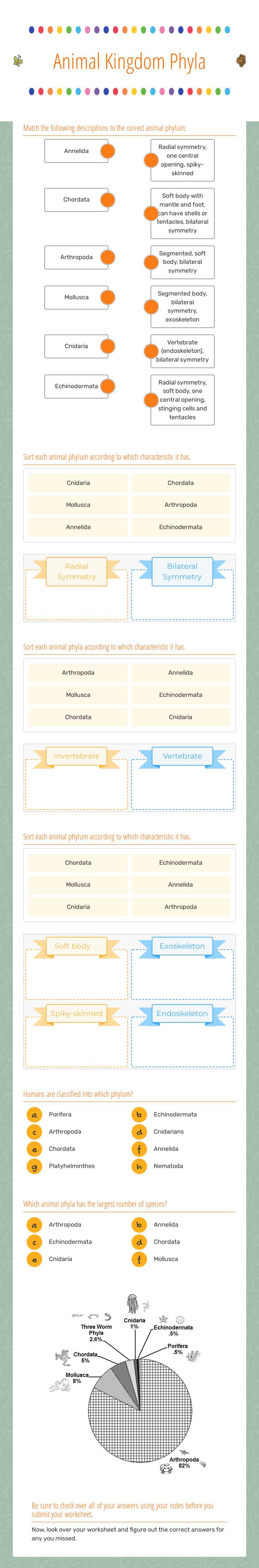 Animal Kingdom Phyla Grade 6 worksheet preview