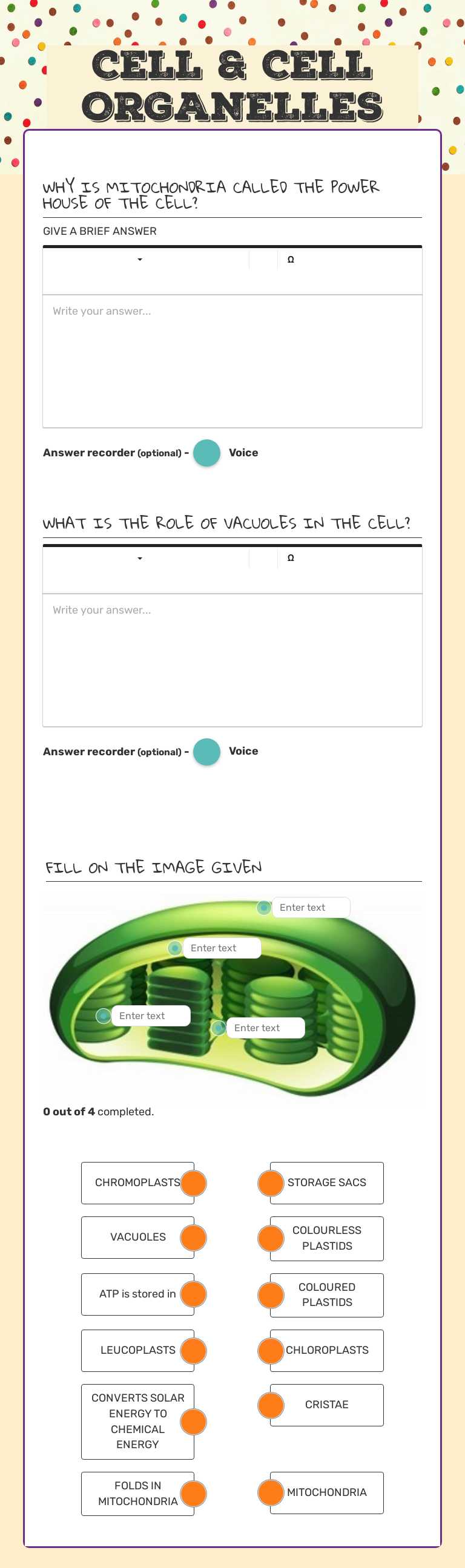 CELL & CELL ORGANELLES Grade 8 worksheet preview