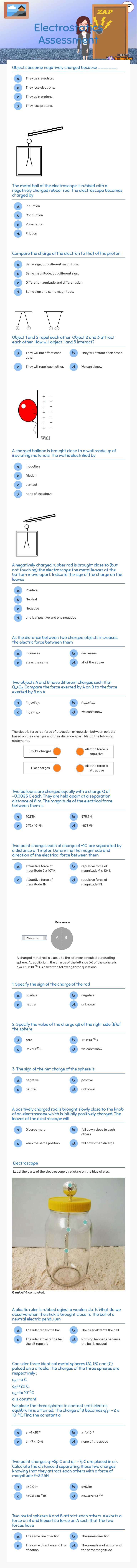 Electrostatics     Assessment worksheet preview image