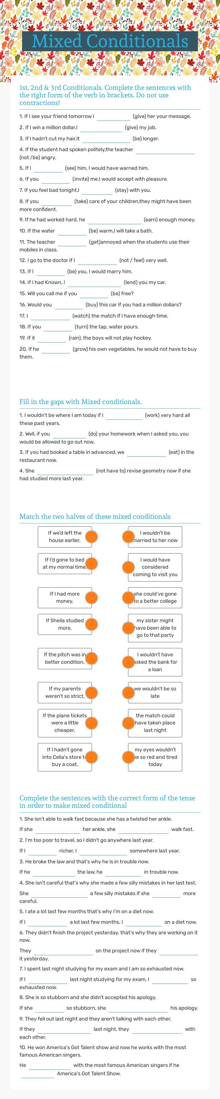 Mixed Conditionals Other worksheet preview