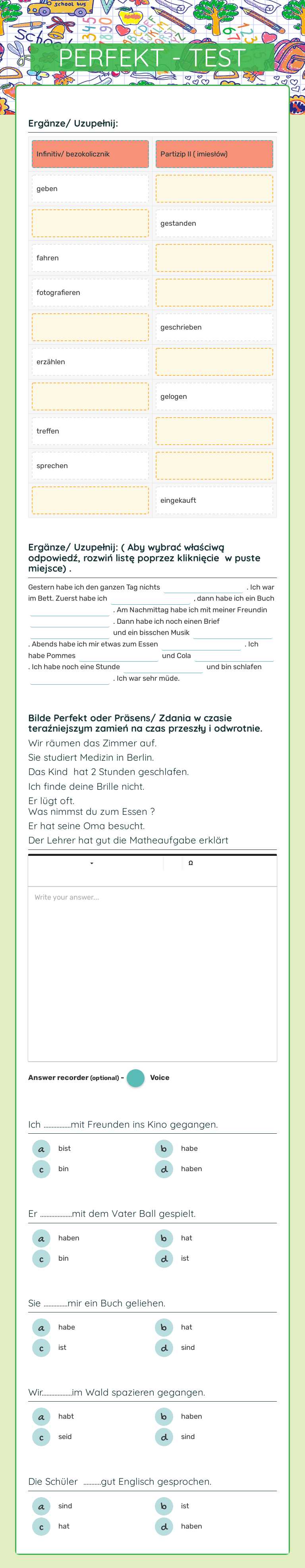 PERFEKT - TEST Grade 7 worksheet preview