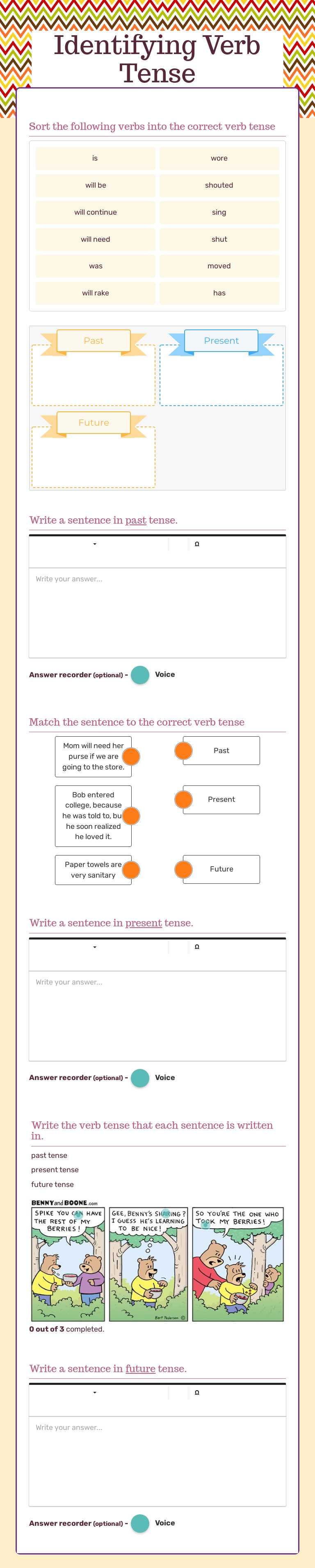 Identifying
Verb Tense Grade 5 worksheet preview