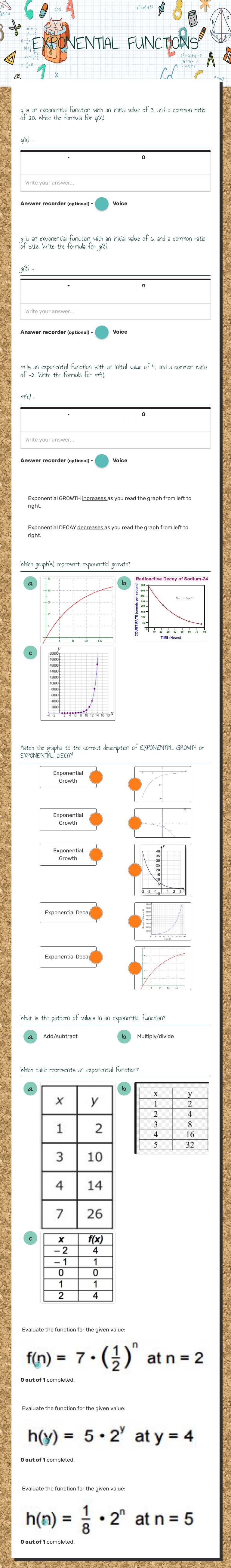 EXPONENTIAL FUNCTIONS worksheet preview image