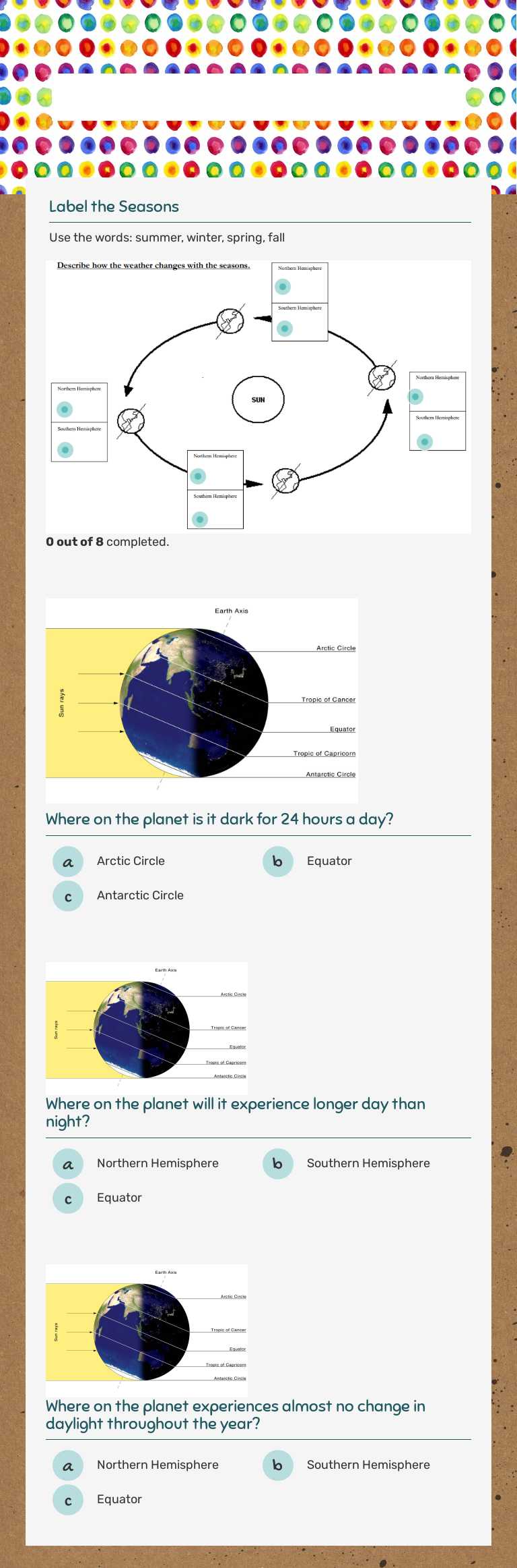 8th Grade Seasons worksheet preview image
