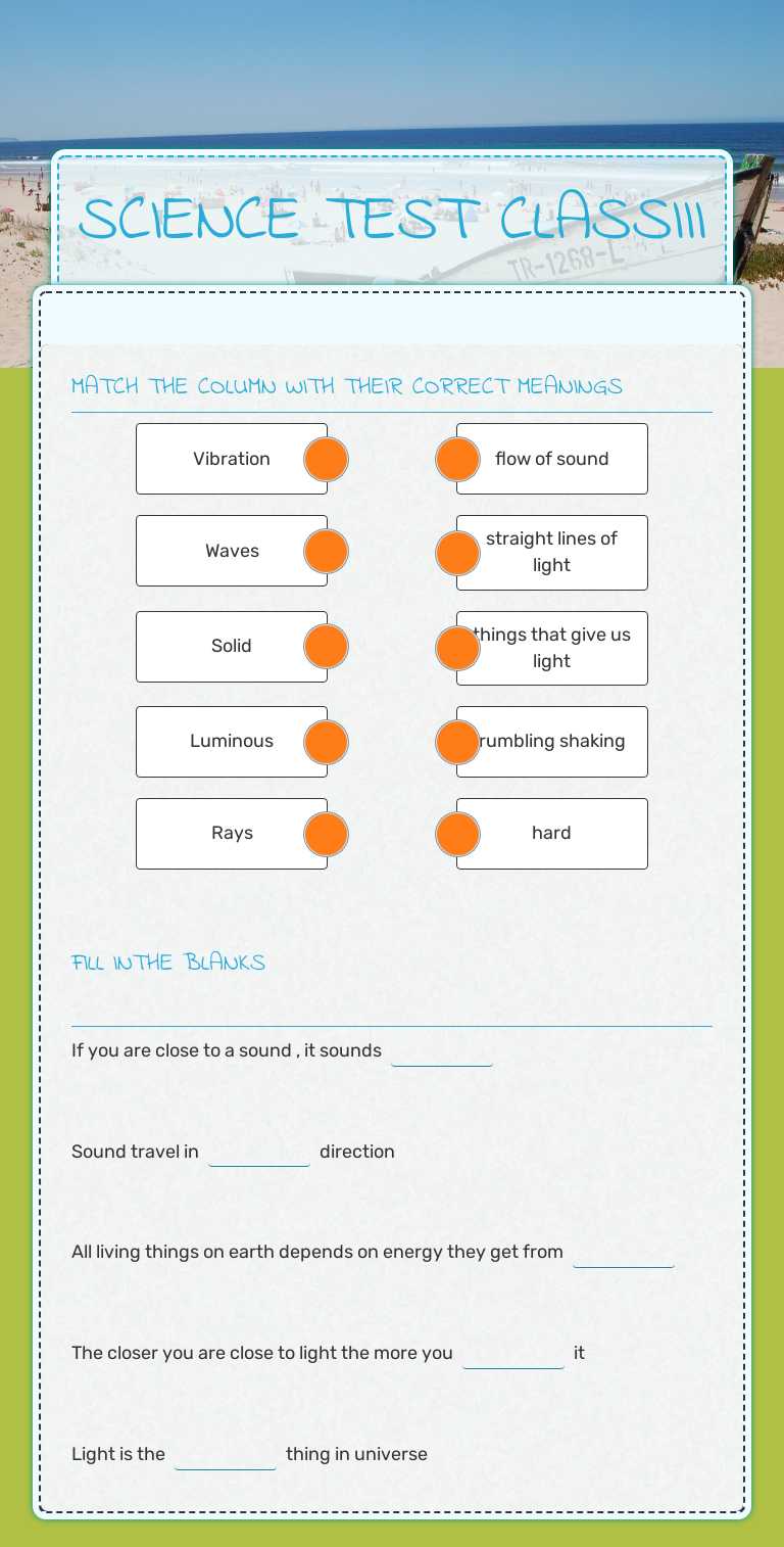 SCIENCE TEST CLASSIII worksheet preview image