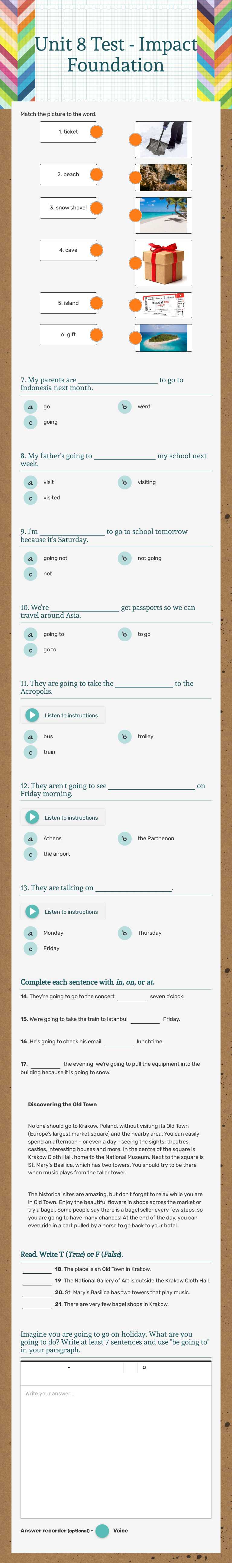 Unit 8 Test - Impact Foundation Grade 6 worksheet preview