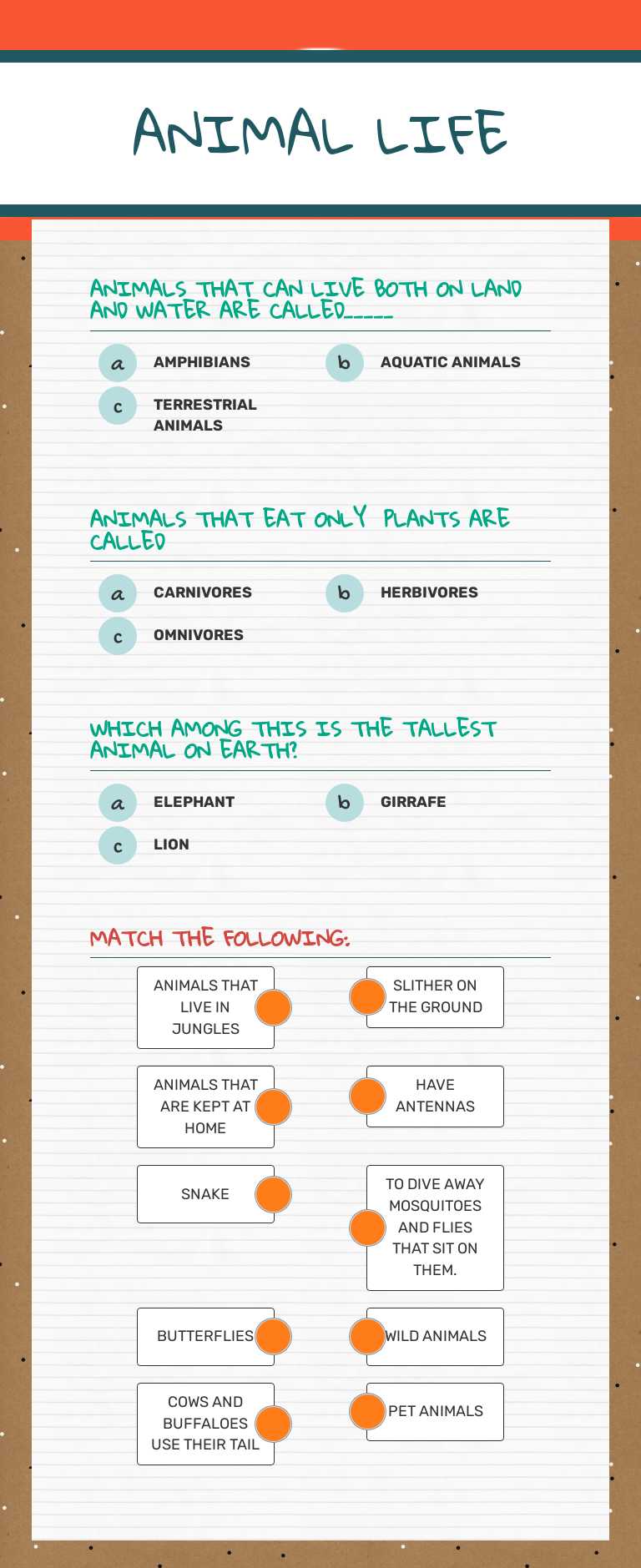 ANIMAL LIFE Grade 3 worksheet preview