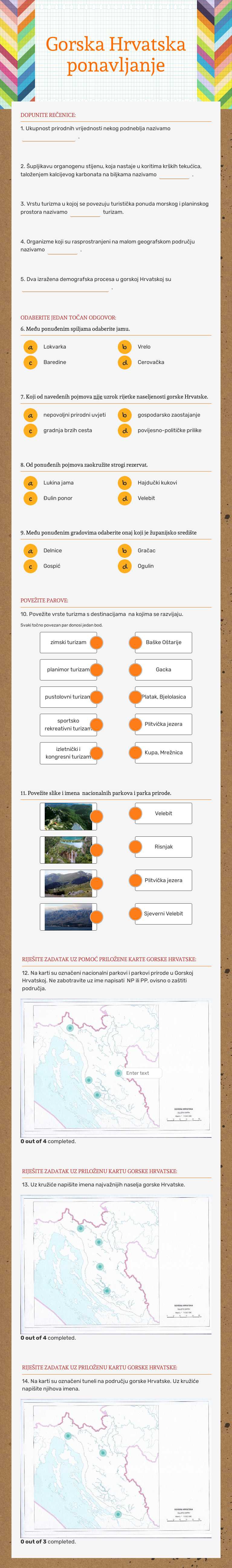 Gorska Hrvatska ponavljanje worksheet preview image