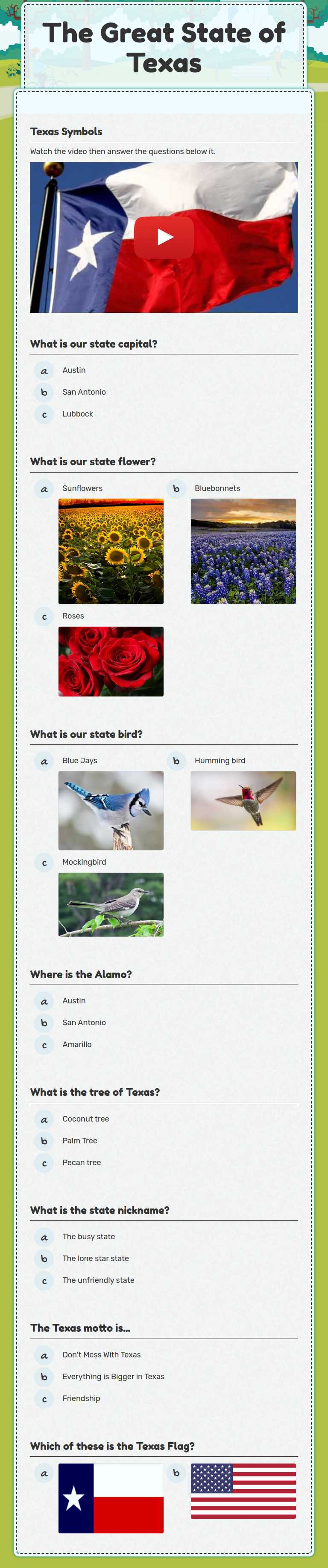 The Great State of Texas worksheet preview image