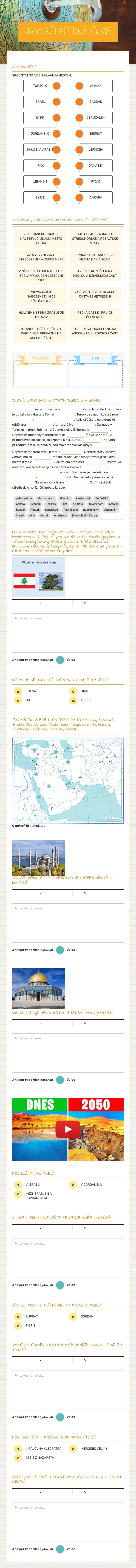 JIHOZÁPADNÍ ASIE worksheet preview image