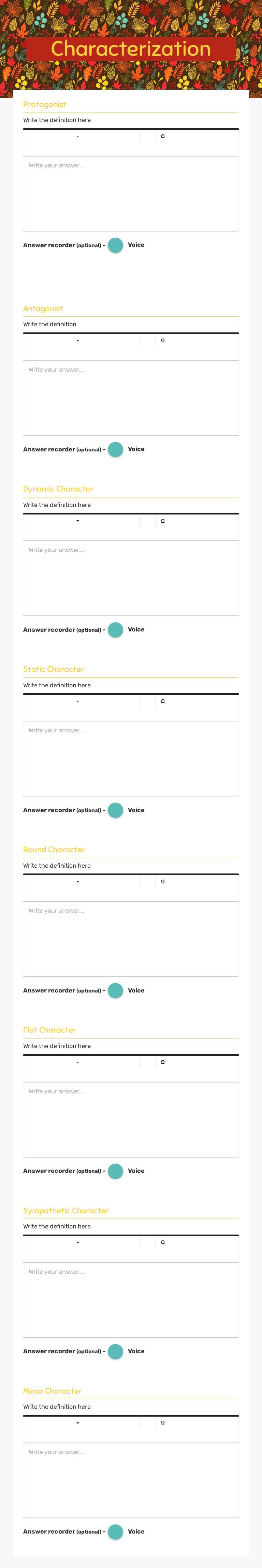 Characterization worksheet preview image