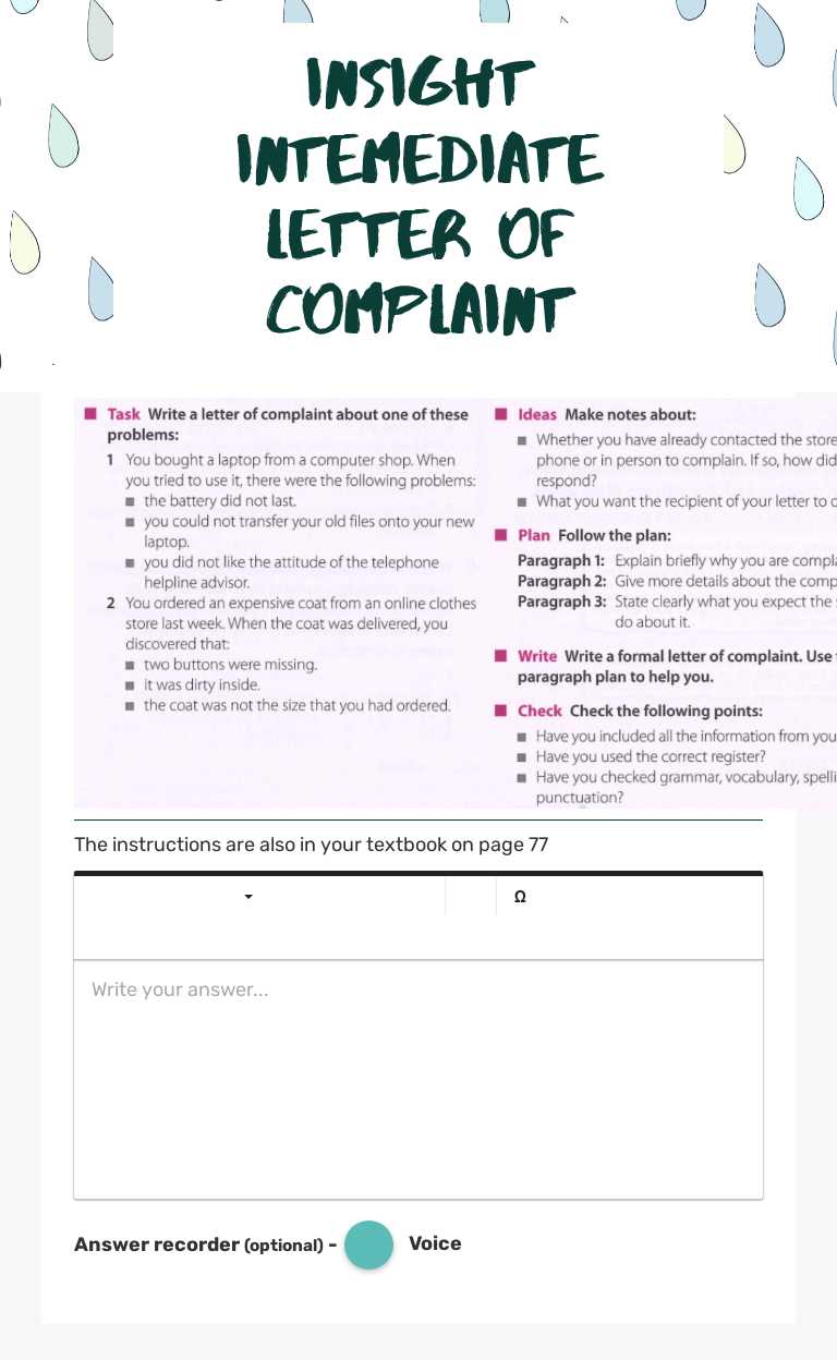 Insight intemediate letter of COMplaint Grade 11 worksheet preview