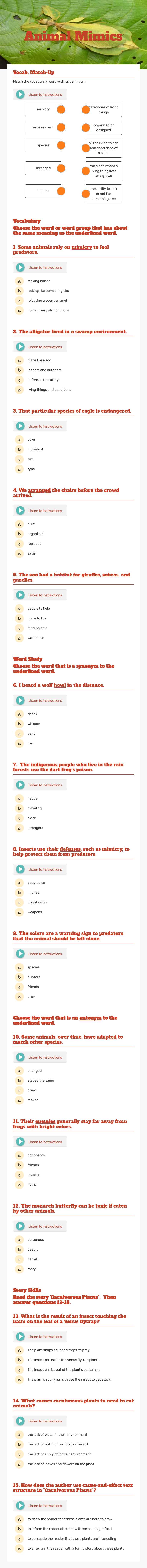 Animal Mimics worksheet preview image