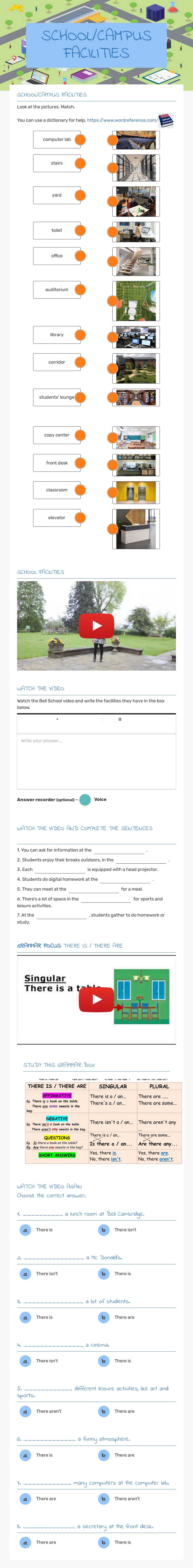 SCHOOL/CAMPUS FACILITIES worksheet preview image
