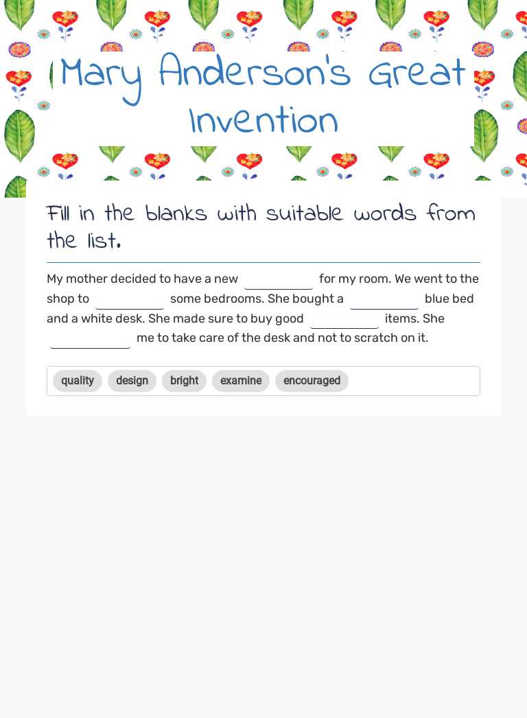 Mary Anderson's Great Invention worksheet preview image