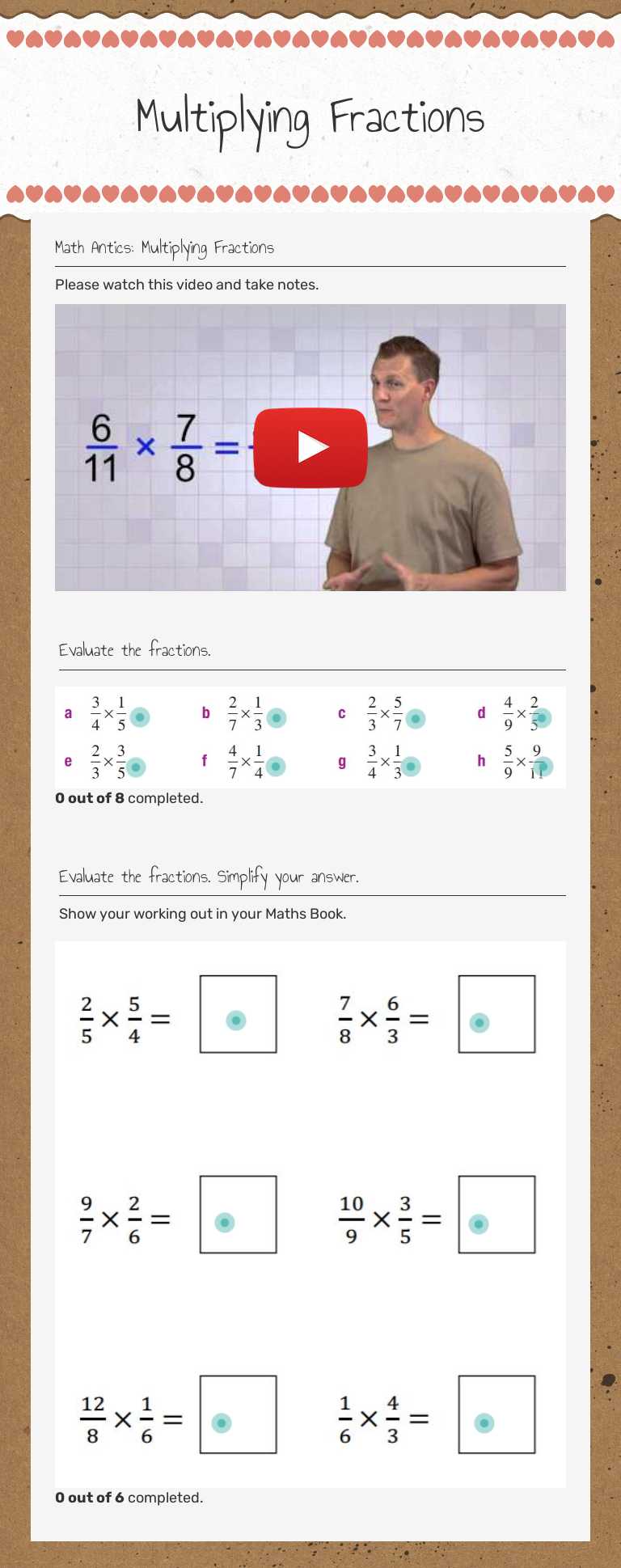Multiplying Fractions worksheet preview image