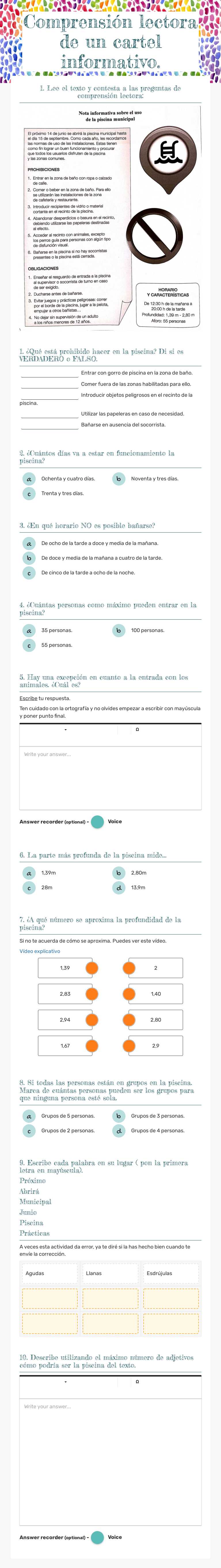 Comprensión lectora de un cartel informativo. worksheet preview image