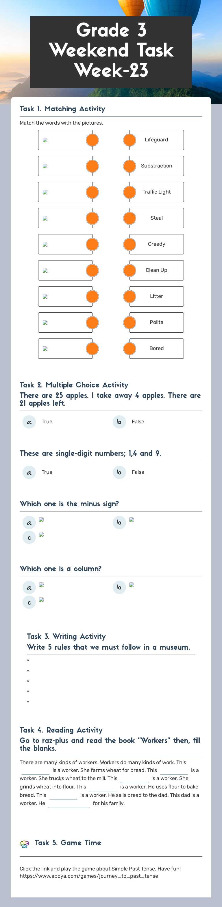 Grade 3 Weekend Task Week-23 worksheet preview image
