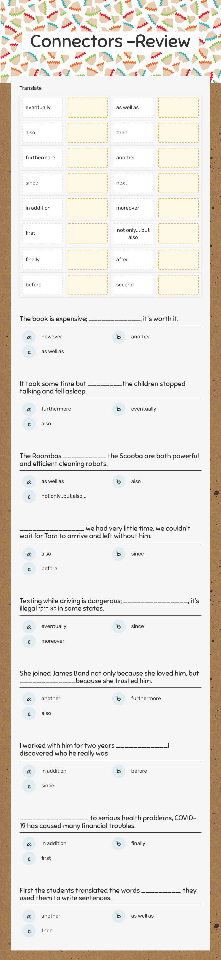 Connectors -Review Grade 10 worksheet preview