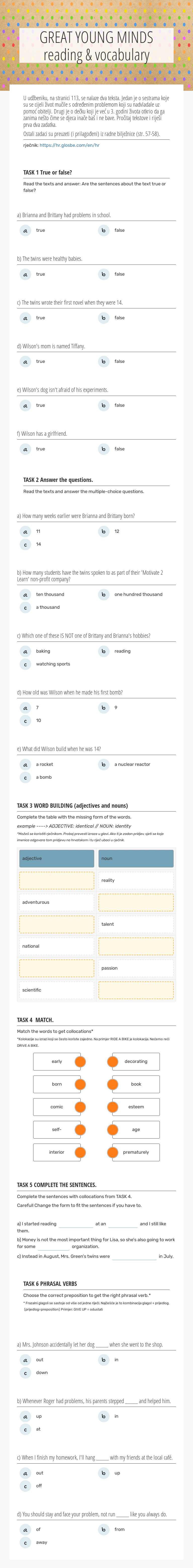 GREAT YOUNG MINDS  
reading & vocabulary Other worksheet preview