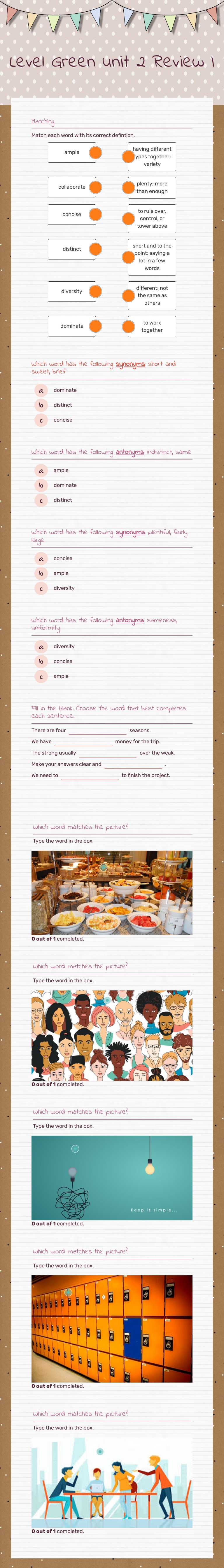 Level Green unit 2 Review I worksheet preview image