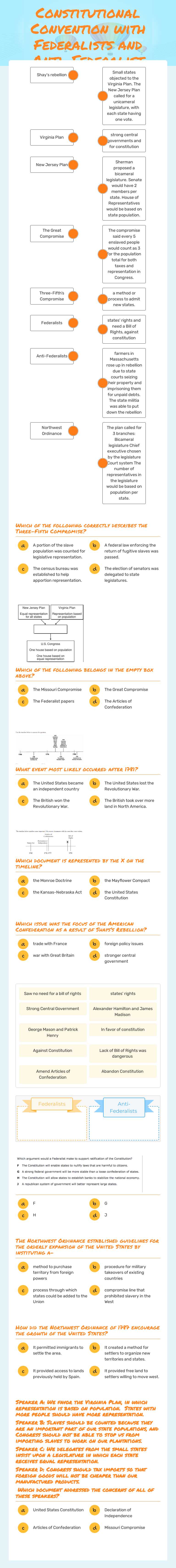 Constitutional Convention with Federalists and Anti-Federalist Grade 8 worksheet preview