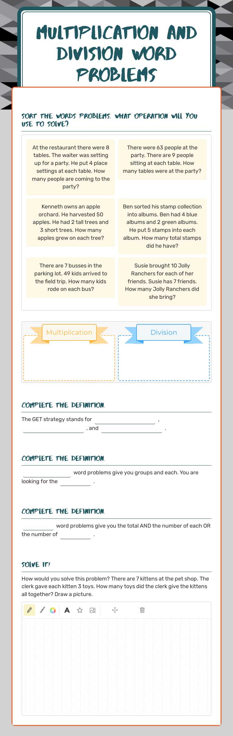 Multiplication and Division Word problems worksheet preview image