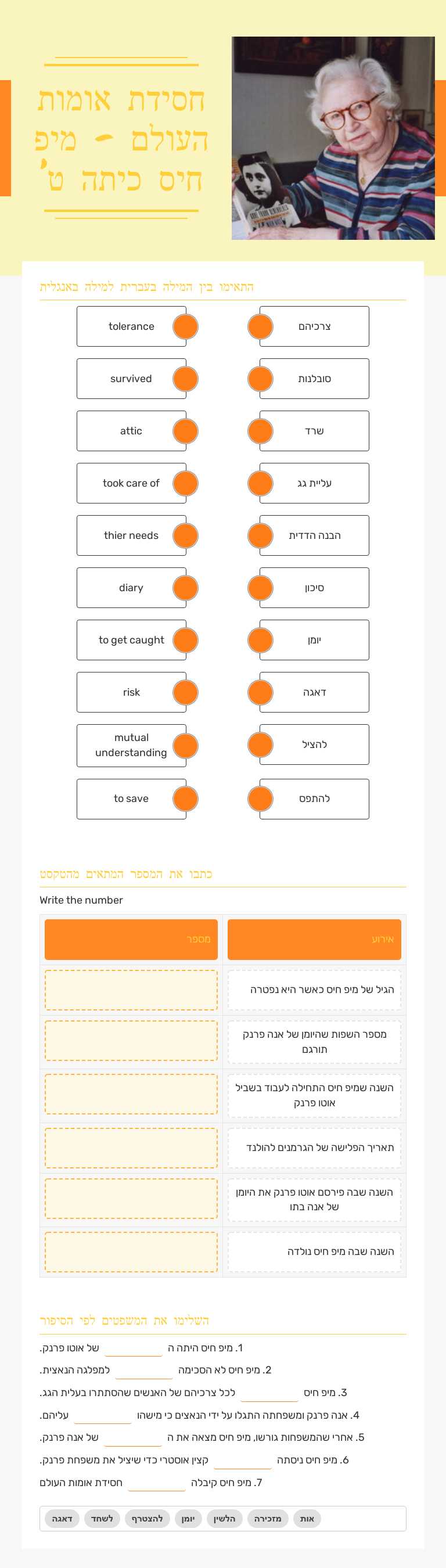 חסידת אומות העולם -
 מיפ חיס
כיתה ט' Grade 9 worksheet preview