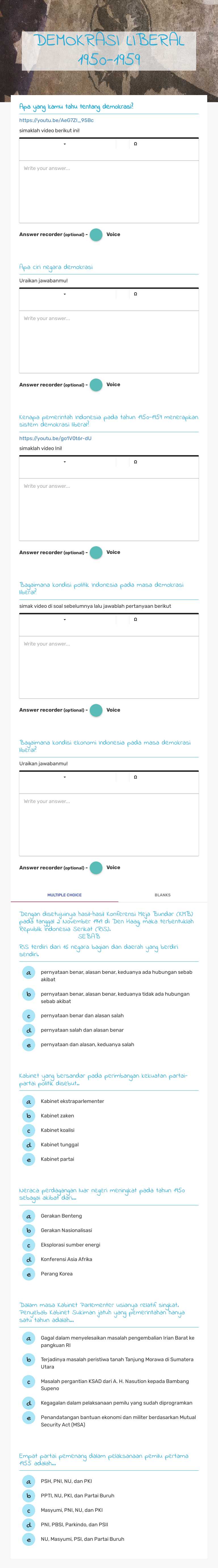 DEMOKRASI LIBERAL 1950-1959 worksheet preview image