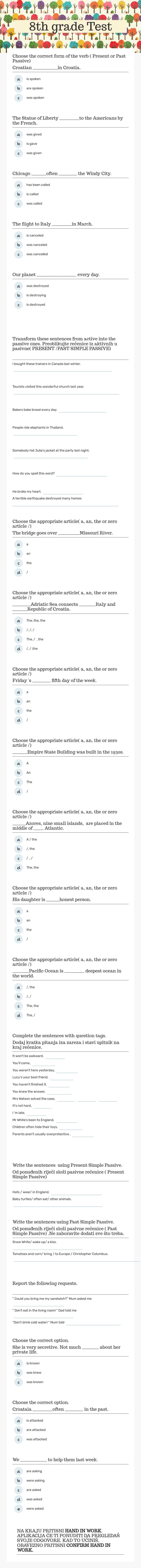 8th grade Test worksheet preview image