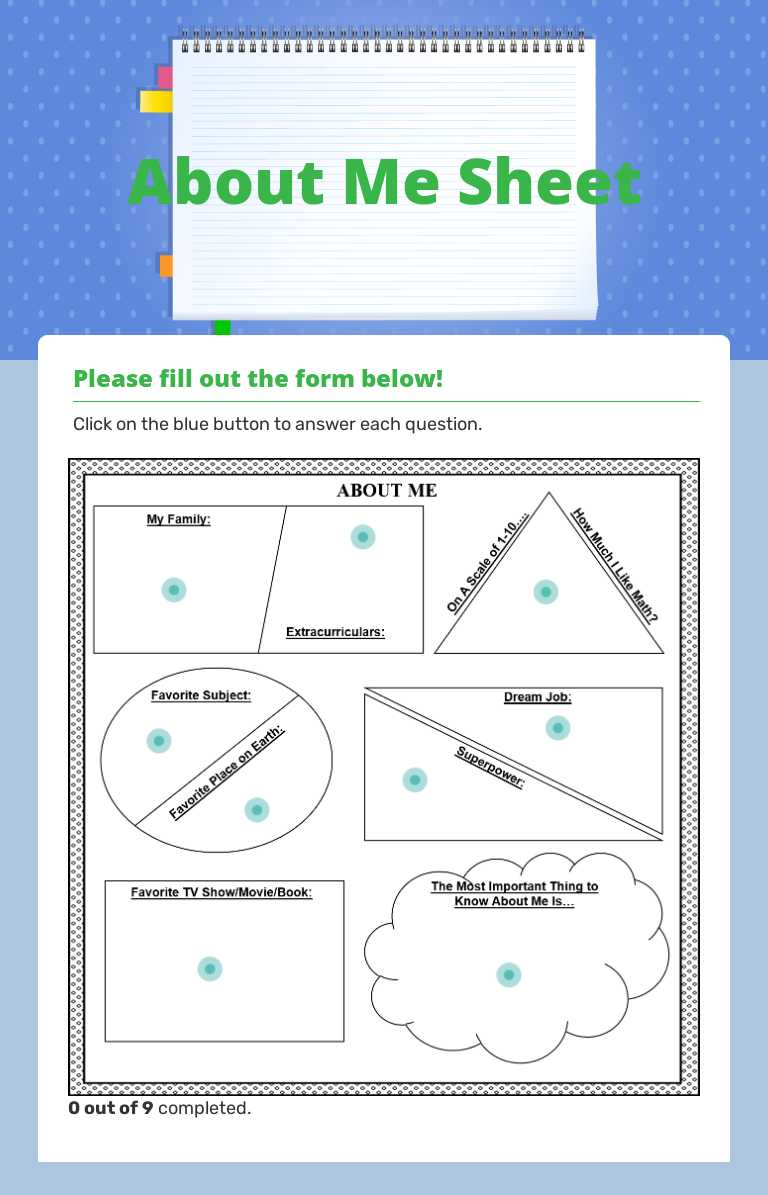 About Me Sheet Grade 8 worksheet preview