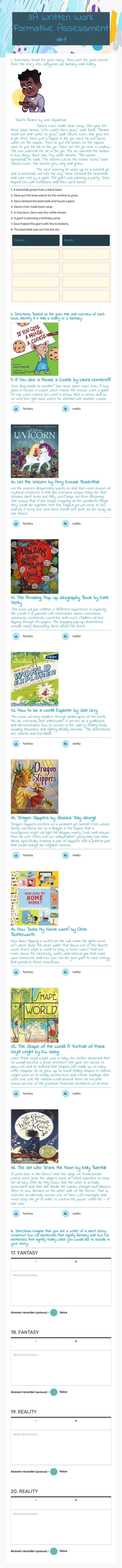 3A Written Work Formative Assessment #1 worksheet preview image