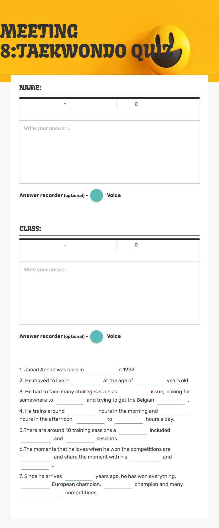 MEETING 8:TAEKWONDO QUIZ worksheet preview image