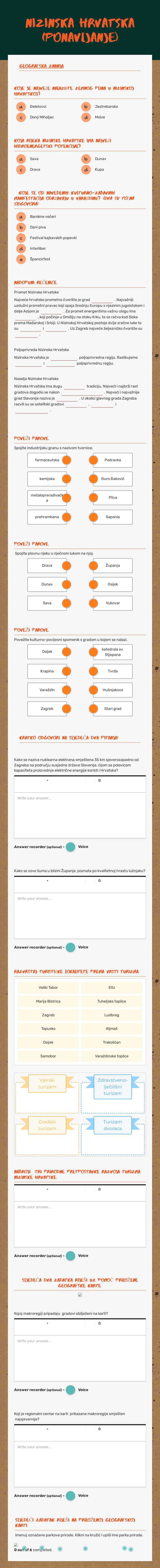 nizinska HRVATSKA (ponavljanje) worksheet preview image