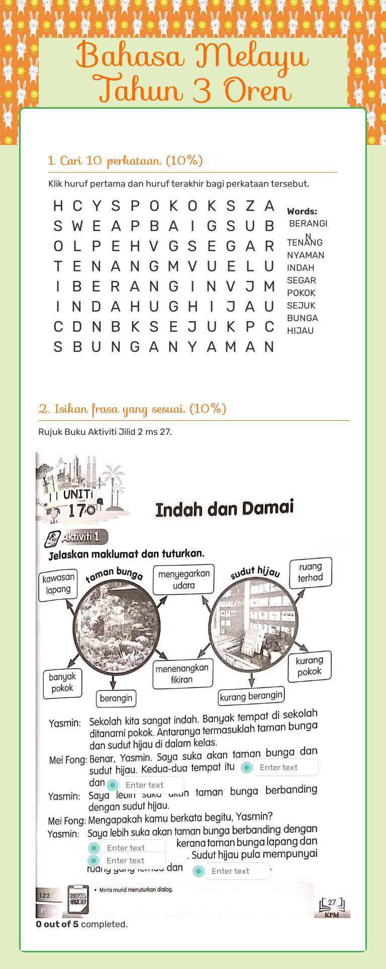 Bahasa Melayu Tahun 3 Oren worksheet preview image