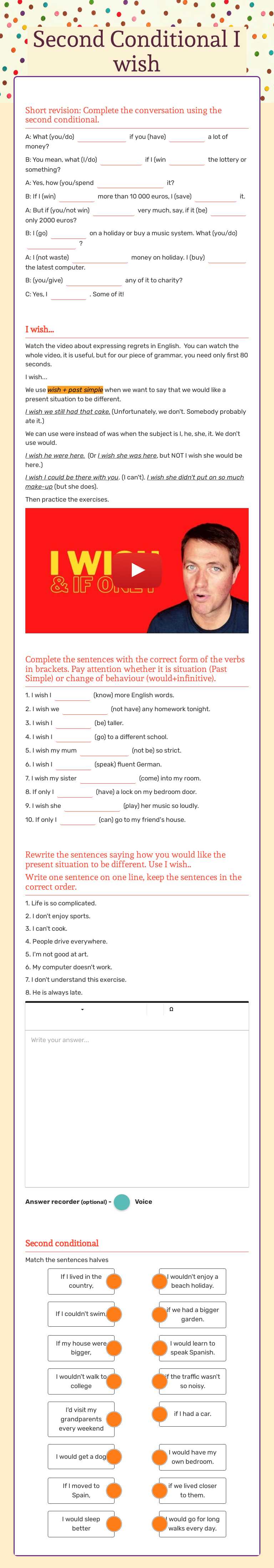 Second Conditional          I wish worksheet preview image