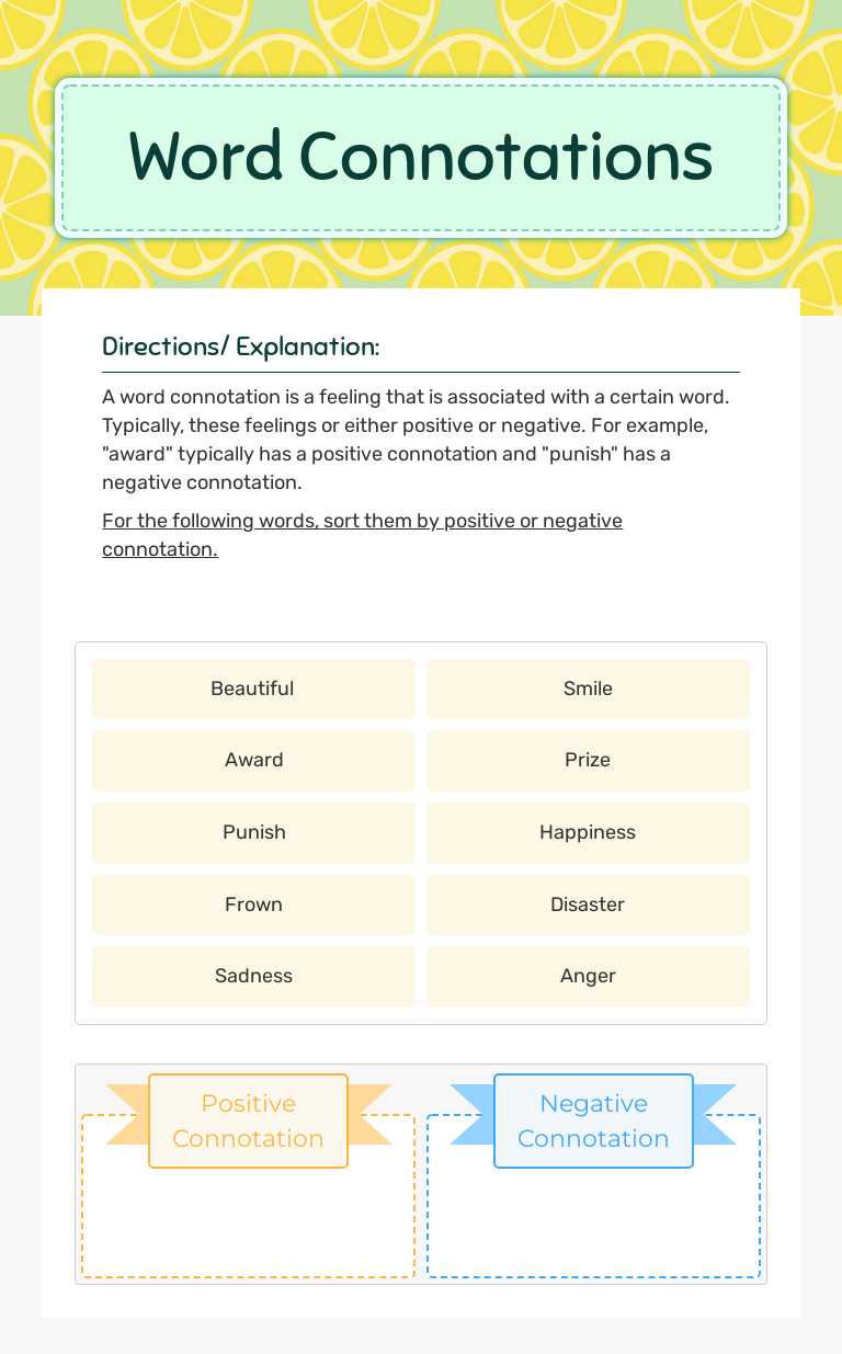 Word Connotations worksheet preview
