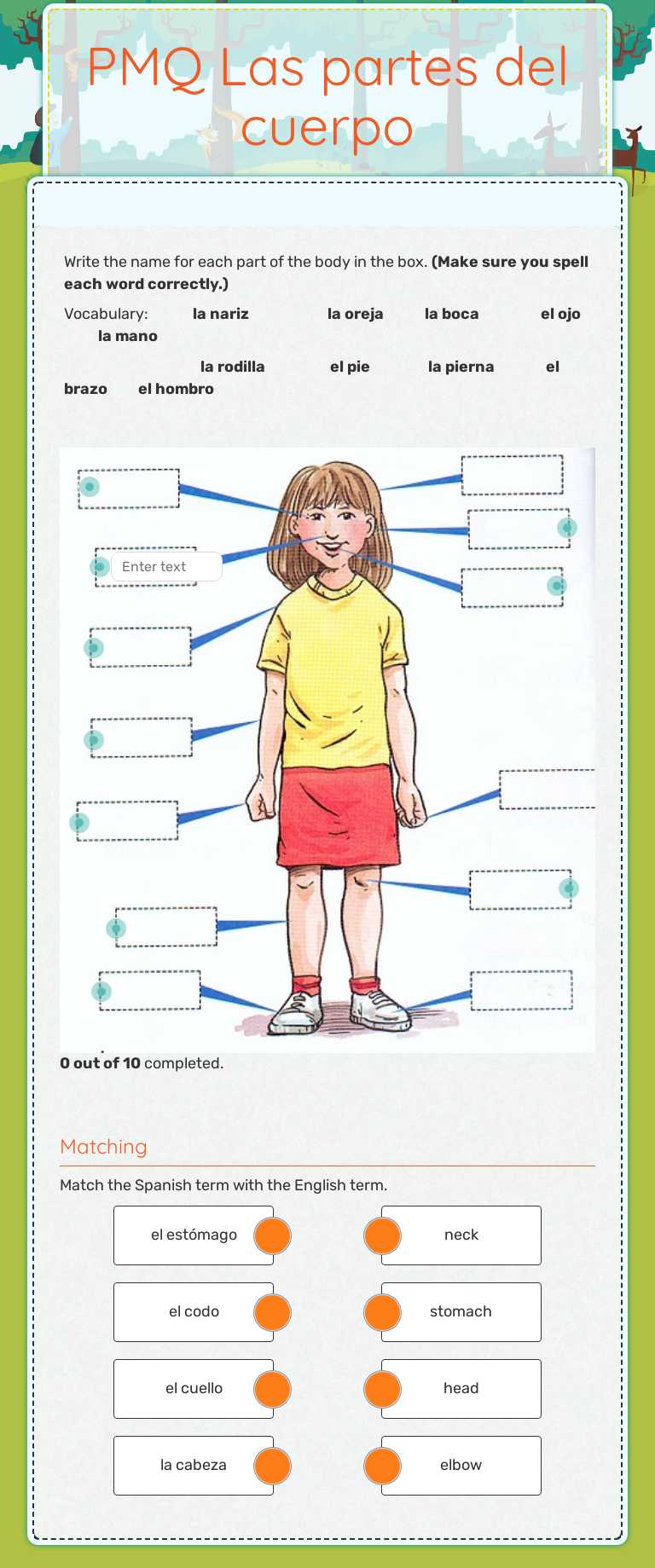 PMQ Las partes del cuerpo worksheet preview image