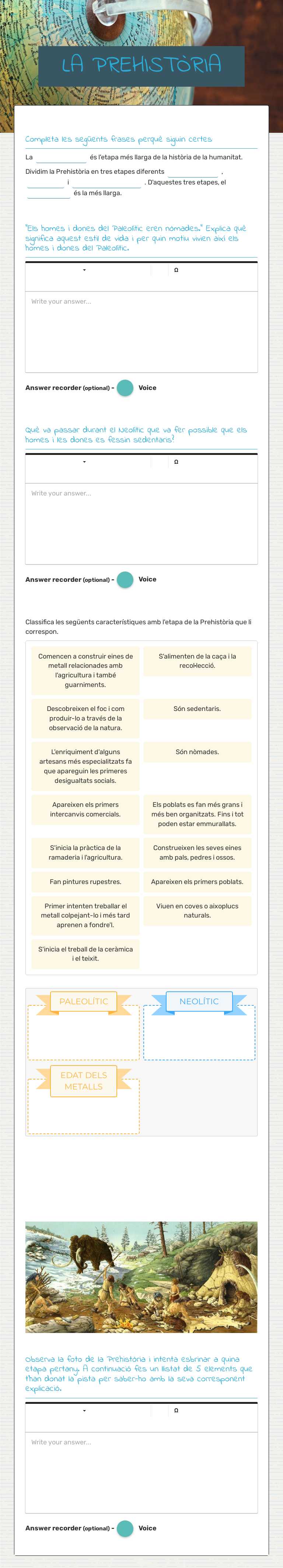 LA PREHISTÒRIA Grade 5 worksheet preview