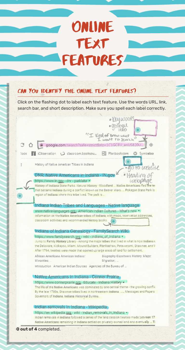 Online Text Features worksheet preview image