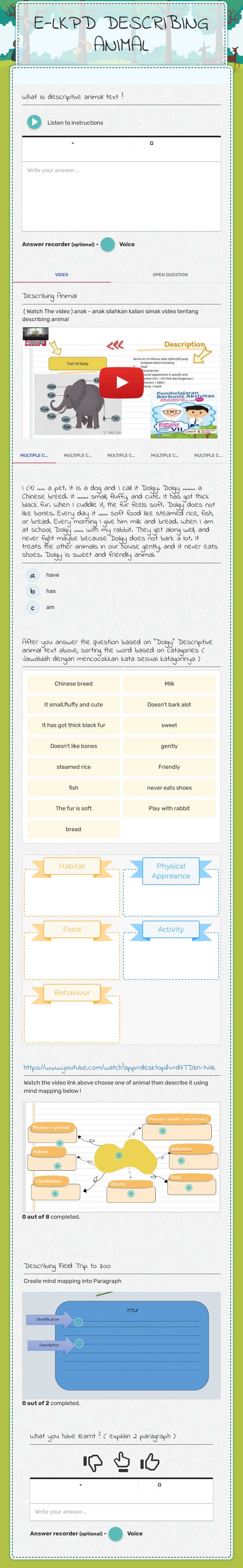 E-LKPD DESCRIBING ANIMAL worksheet preview image