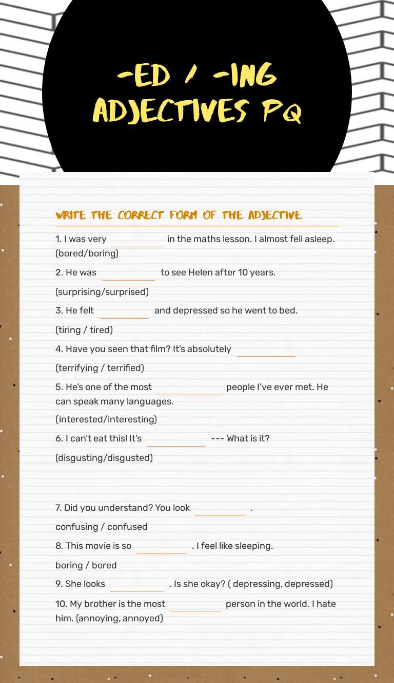 -ed / -ing adjectives PQ worksheet preview image