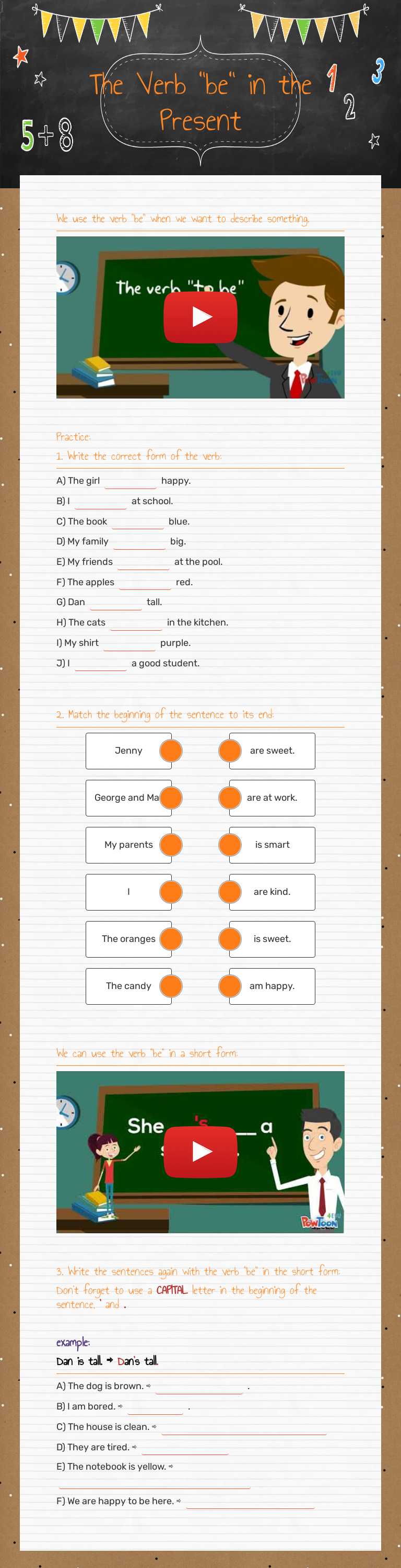 The Verb "be" in the Present worksheet preview image