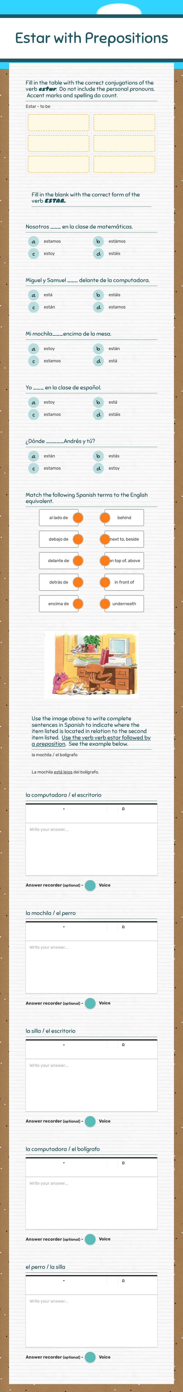 Estar with Prepositions worksheet preview image